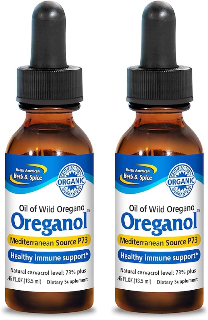 NORTH AMERICAN HERB & SPICE Oreganol - 0.45 fl oz, Pack of 2 - Unprocessed, Wild, Organic Oregano Oil - Mediterranean Source P73 - Non-GMO - 388 Total Servings