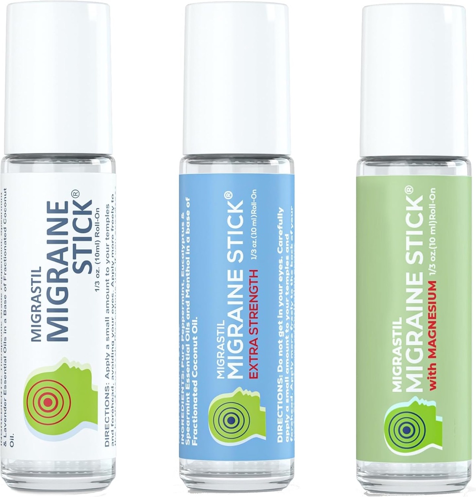 Migraine Stick Super Bundle mit Original, extra Stärke und Magnesium Migraine Sticks.