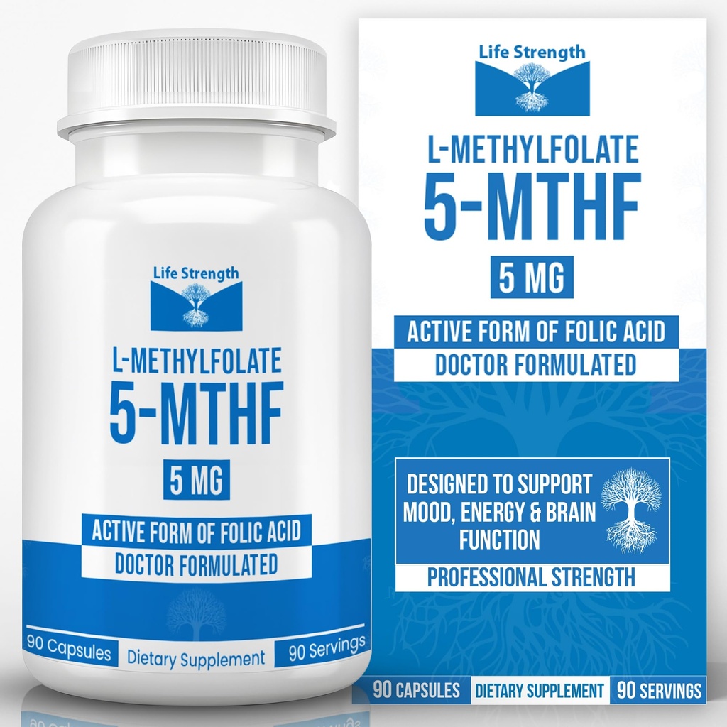 L-Methylfolat 5 MG, Optimiertes und hochbioaktives Methyl Folat, 5-MTHF-Ergänzung für Mood und Immununterstützung, Natürliche Diät-Ergänzung für Energie, Non-GMO & Gluten-Free, 90 Kapseln