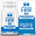 L-metilfolato 5 MG, Ottimizzato e altamente bioattivo metile Folate, 5-MTHF supplemento per il supporto di umore e immunitario, Integratore di dieta naturale per l'energia, Non OGM & Gluten-Free, 90 capsule