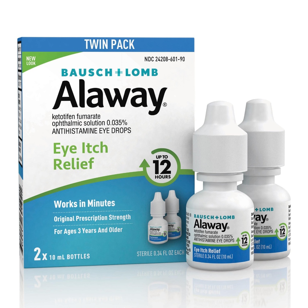 Alaway Antihistamine Gocce per gli occhi di prurito, azione veloce, fino a 12-Hour Eye Itch Relief, clinicamente testato Prescrizione-Strength Formula, 0.34 Fl Oz (Pack of 2)