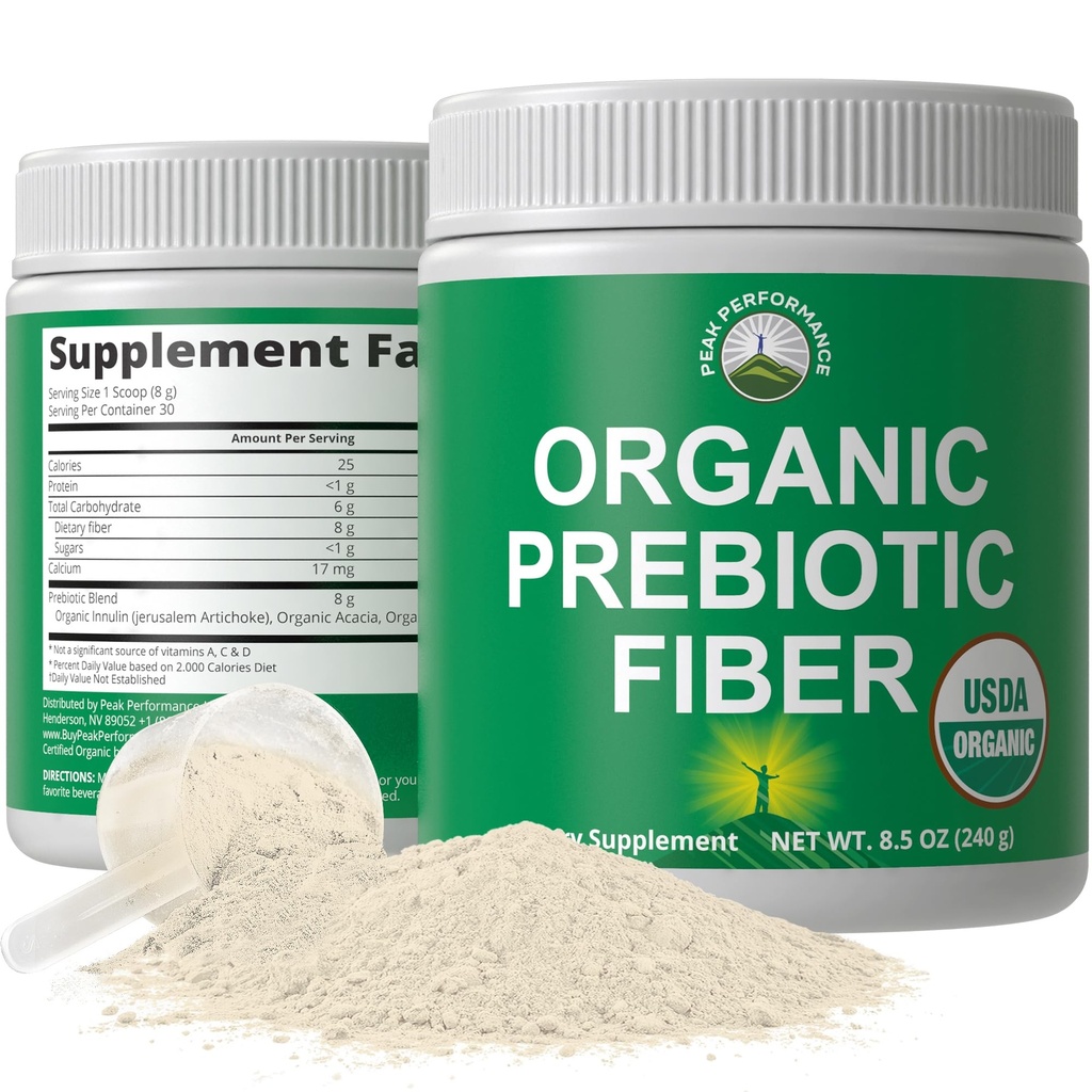 Bio-Prebiotic Fiber 3-in-1 Vegan-Pulver für Gut Health. USDA Organic Raw Whole Food Plant Based Prebiotics Digestive Supplement mit Bio Inulin (Jerusalem Artichoke), Acacia Fibers, SunFiber