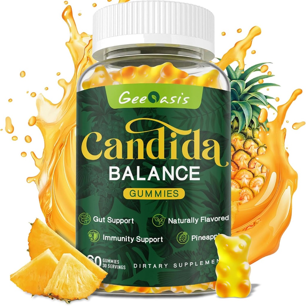 Supporto per l'Oregano Oil Gummies, Candida Cleanse Detox Supplemento per le donne e gli uomini, Supporto Gut Health & Immune Support, Natural Ananas Flavor, 60 Count