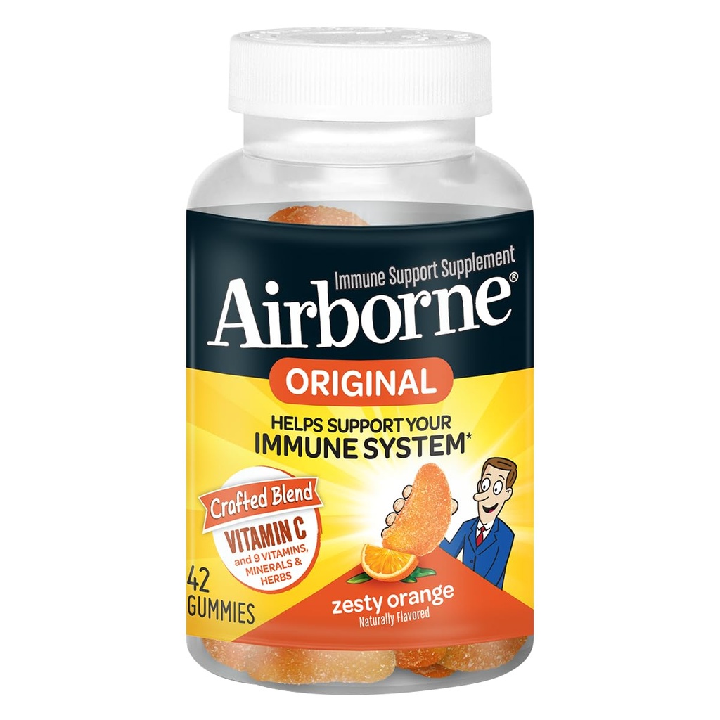Vitamina C 750mg (per Serving) Gummie aromatizzate all'arancia Zesty (42 Conta in una bottiglia), Integratore di supporto immunitario senza glutine con vitamine A C E, Selenio, Echinacea, Ginger, Antiossidante