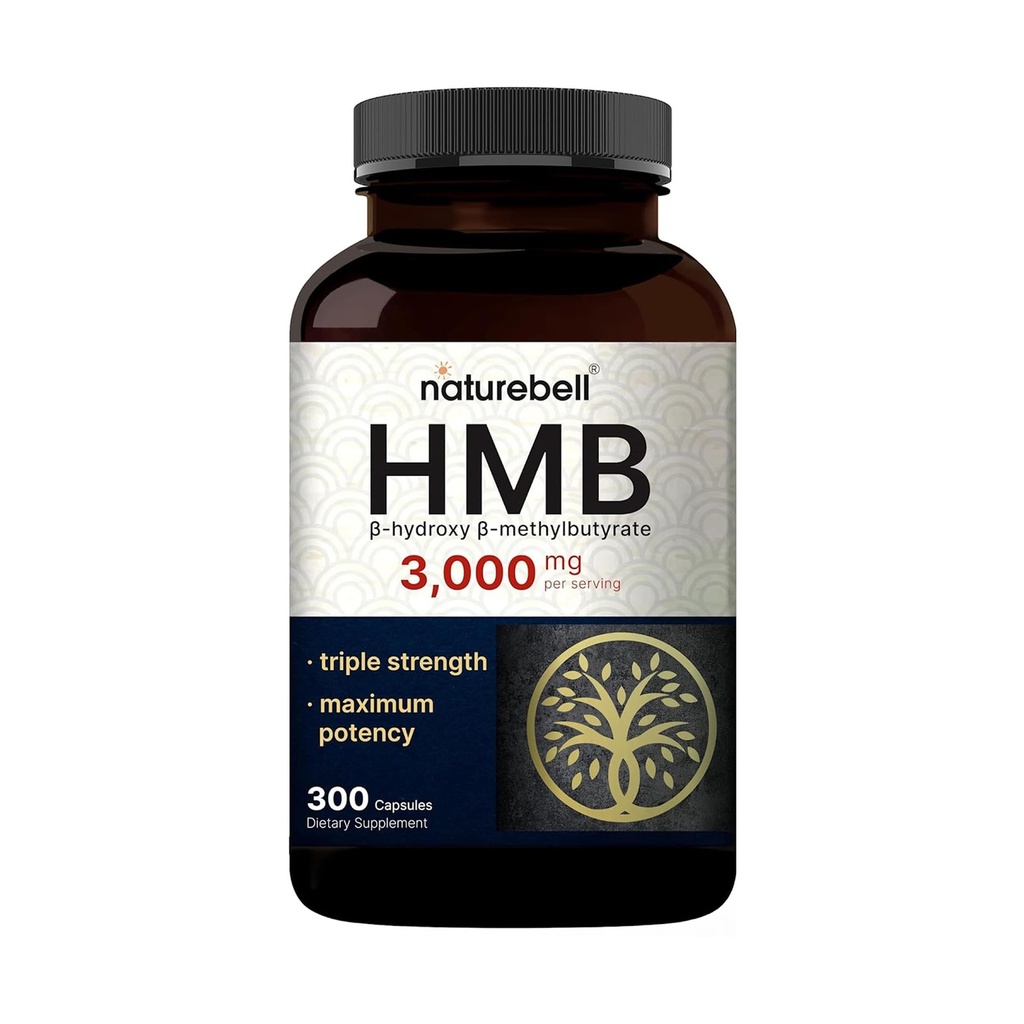NatureBell HMB 3.000 mg Pro Servieren | 300 Kapseln, 3X Triple Strength HMB Beta-Hydroxy Beta-Methylbutyrat Ergänzung – Lean Muscle Maß & Recovery Support – Non-GMO