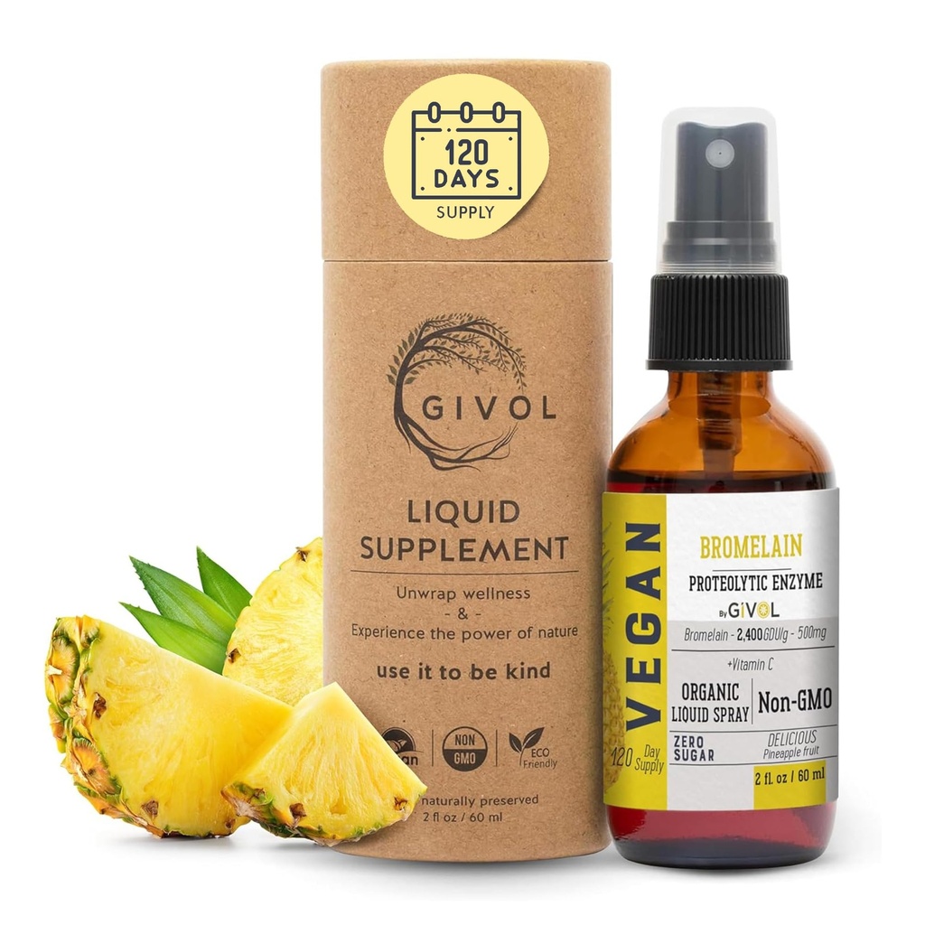 Organic Raw Bromelain Mist-Liquid Ananas Extrakt - Verbesserte Potenz 500mg, für Kinder & Erwachsene - für Verdauungs-Gesundheit, Entzündungsreaktion und Heilung - Non-GMO - 60ml 120 Tage Versorgung