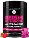 Naturel Reishi Mushroom Gummies & L Theanine avec Ashwagandha - Potent Mushroom Suppléments pour Immuni Support, Stress Relief et Améliorer Gummies de sommeil - Ashwagandha Gummies pour les femmes et les hommes