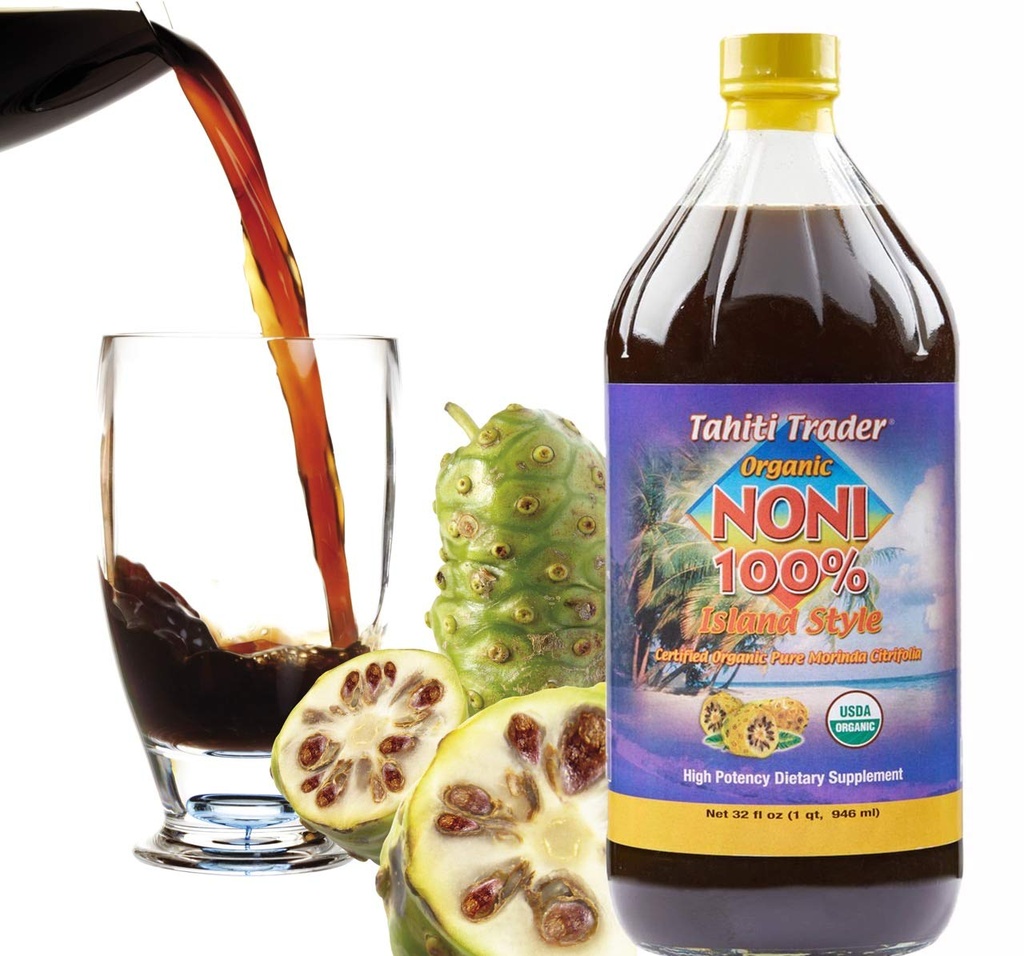 Tahiti Trader Island Style Haute puissance Jus noni - Jus de fruits noni pur fermenté au vinaigre - Superaliments antioxydants organiques soutenant l'énergie et la santé corporelle - (32oz, 1 paquet)