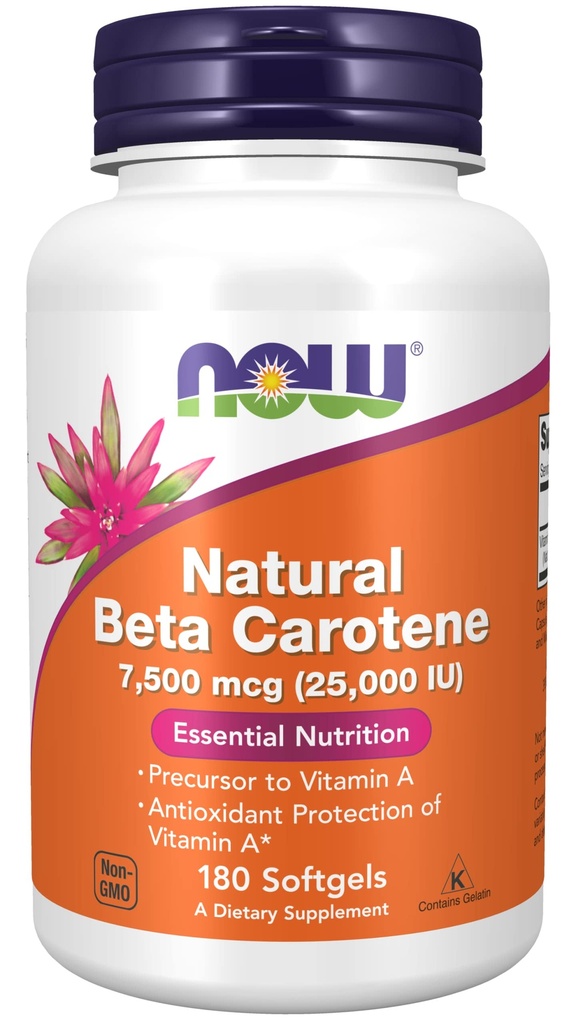 NOW Nahrungsergänzungsmittel, natürliche Beta Carotene 25.000 IU, essentielle Ernährung, 180 Softgels
