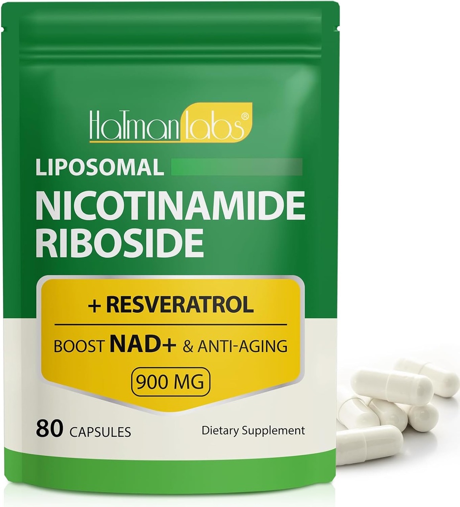 NAD Ergänzung - Liposomal Nicotinamid Riboside 900mg, Resveratrol, Quercetin - Hohe Reinheit NAD Ergänzung für Energie, Unterstützung Cellular Health, Stamina & Gesundes Altern - Ultra Strength 80 Kapseln