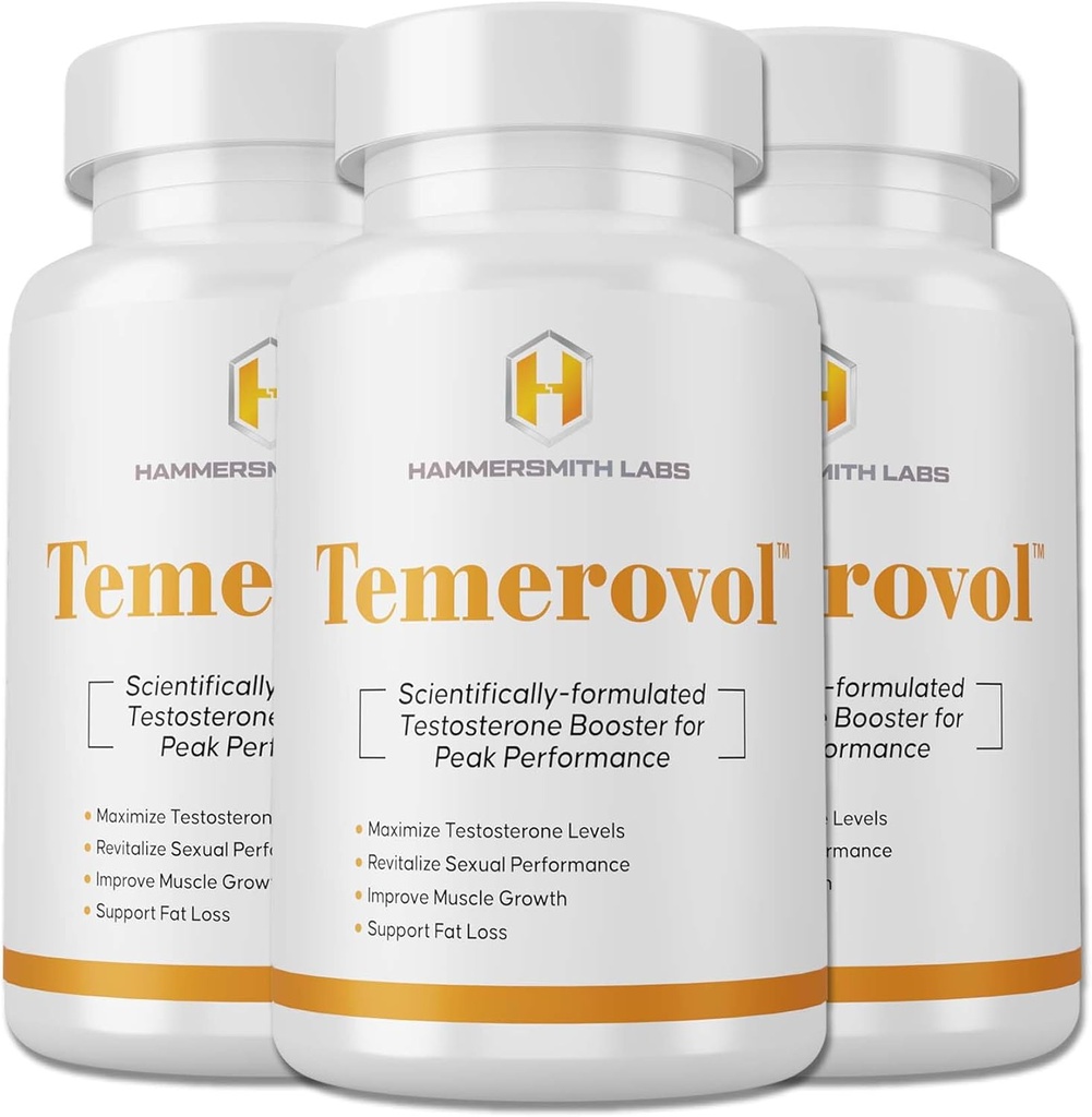 Temerovol - Supplemento maschile - Migliora l'energia, la forza & Libido - Produttore muscolare magra, 60 capsule - 3 bottiglia Bundle