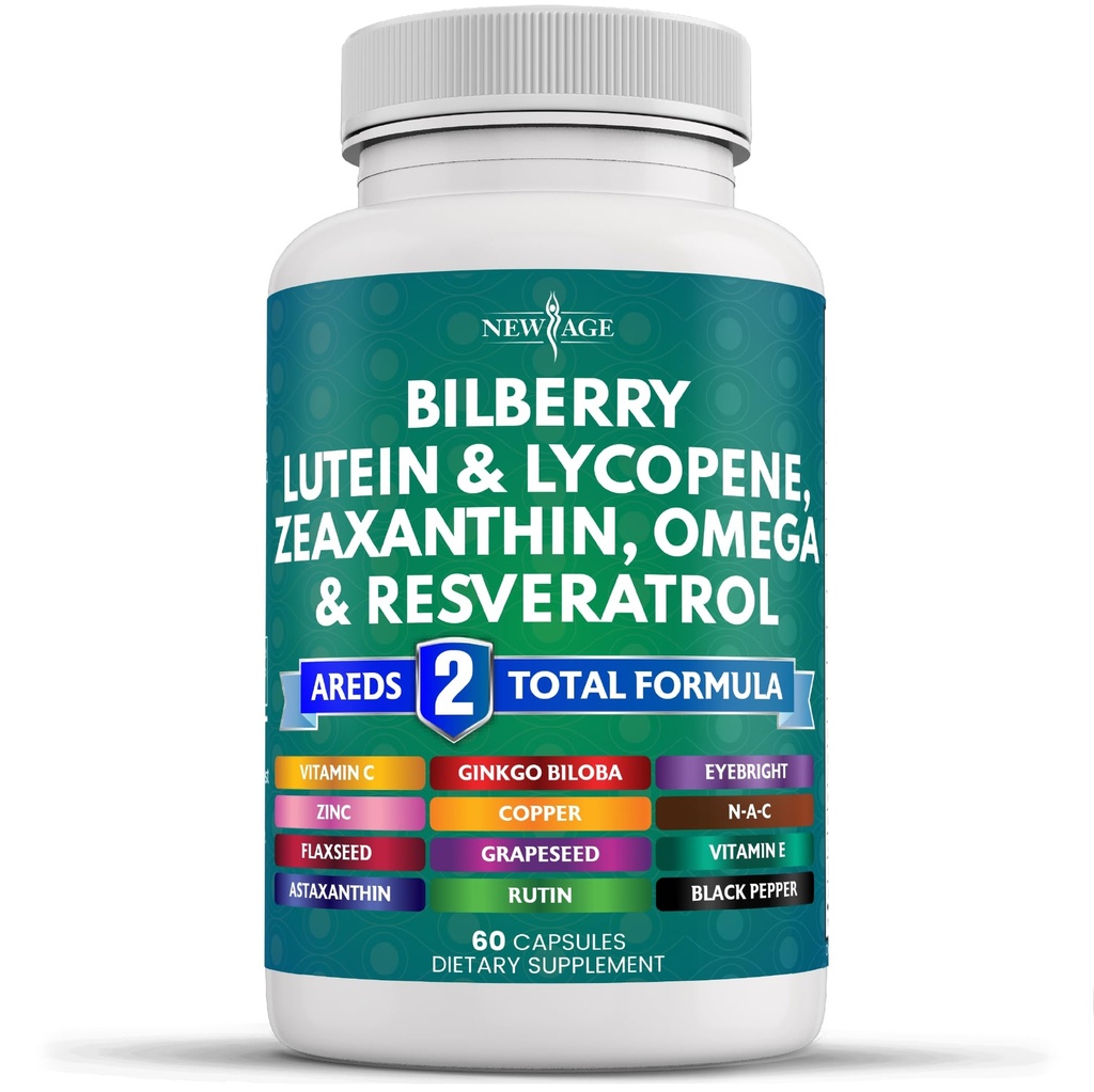 NEU AGE Augengesundheit Vitamine mit Bilberry Lutein & Zeaxanthin Lycopin Resveratrol Grape Seed Astaxanthin - Augen Vitamin - 60 Count