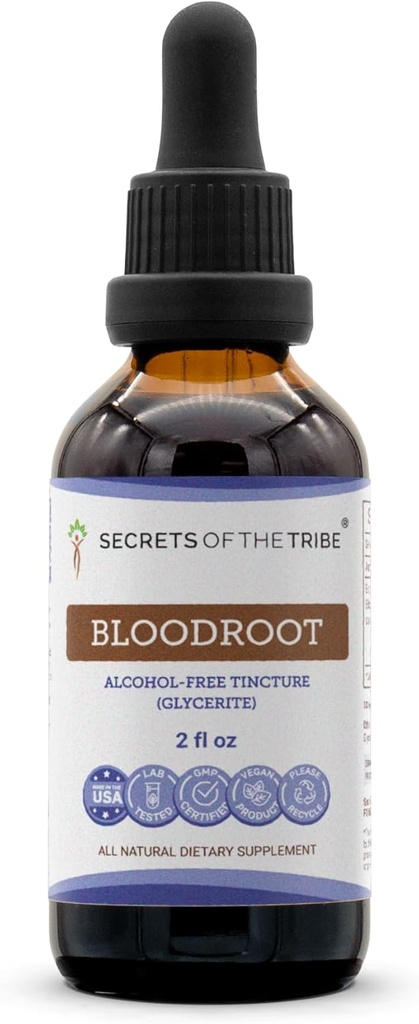 Secrets of the Tribe Bloodroot Tinkture Alcohol-Free Extract, Responsible Farmed Bloodroot (Sanguinaria Canadensis) Getrocknete Wurzel Tinkture Supplement (2 FL OZ)