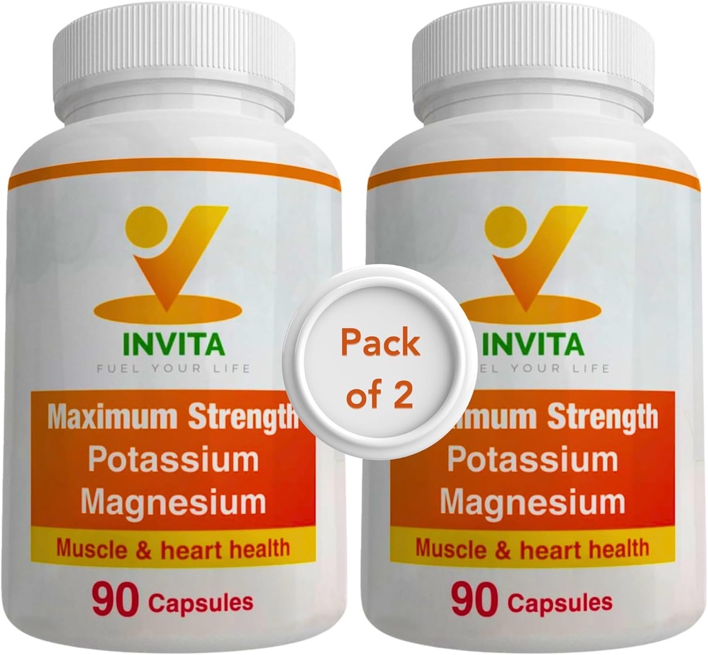 Invita Potassio Magnesio Supplemento (180 capsule) Complesso di Magnesio di Potassio ad alto assorbimento con Aspartate & Cloruro - Supporta Cardiovascolare, Muscoli & Nerve Salute - Non OGM & Gluten Free