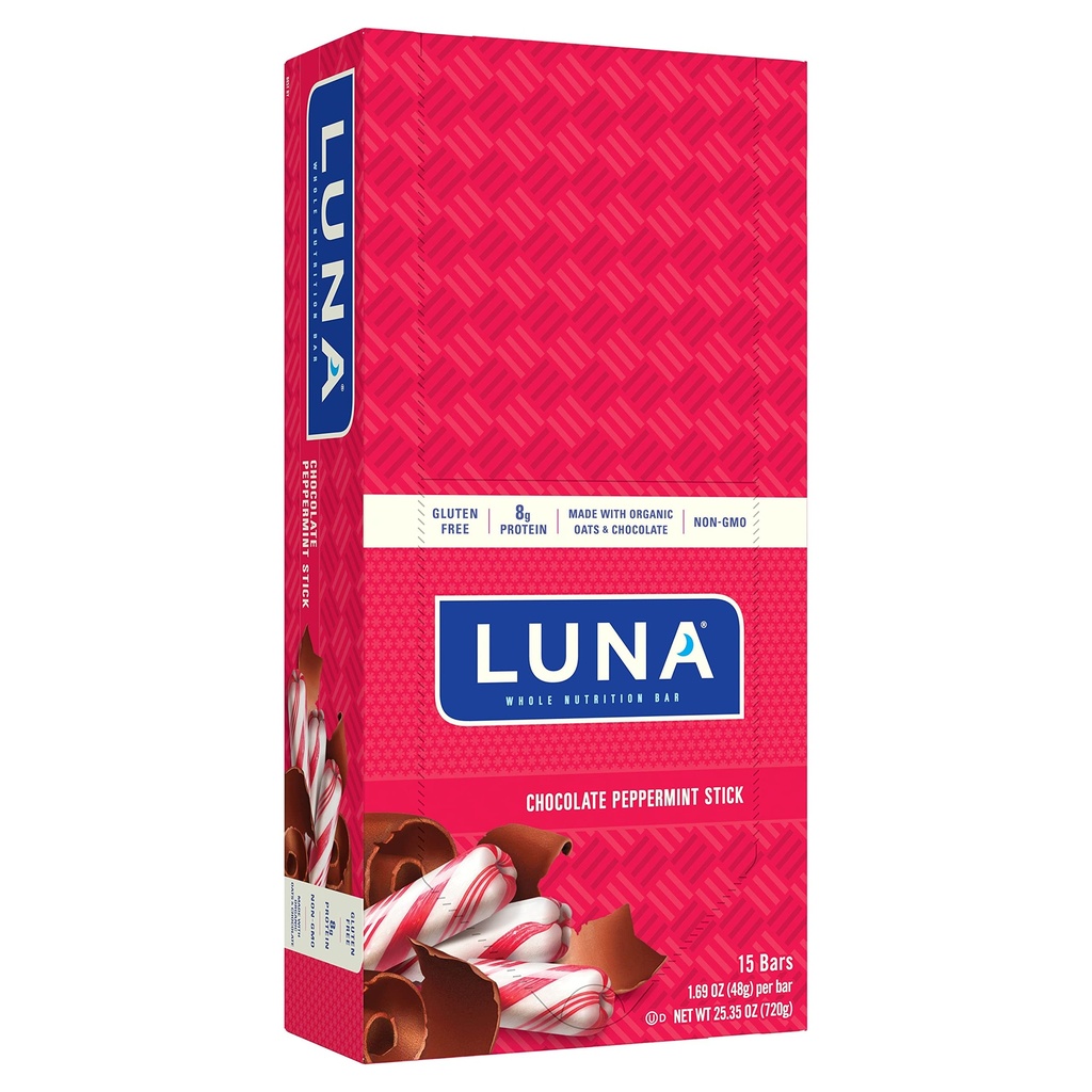 LUNA BAR - Barres de snack sans gluten - Stick de menthe poivrée au chocolat -8g de protéines - Non-OGM - Snackage complet à base végétale - Sur les collations (1.69 Barres de snack d'Ounce, 15 Nombre)