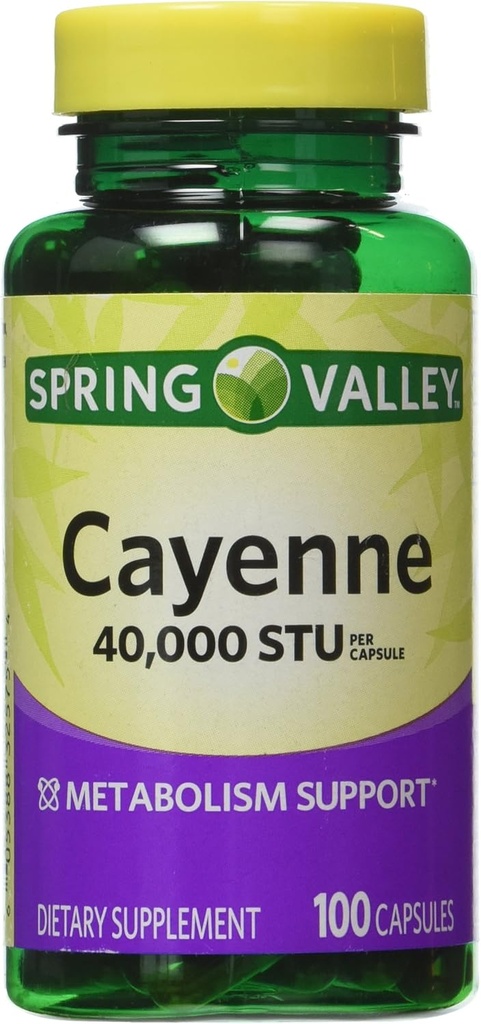 Spring Valley - Cayenne Fruit 40.000 STU, Ganzes Kräuter, 100 Kapseln
