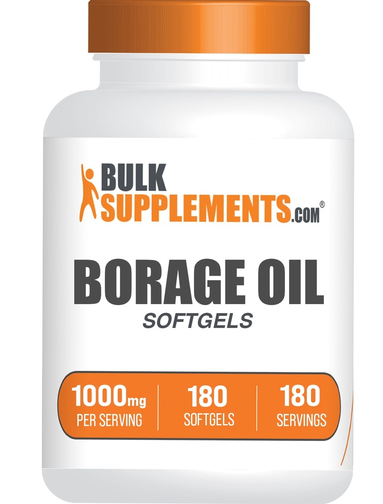 BulkSupplements.com Borage Oil Softgels - Gamma Linolenic Acid Supplement, Borage Oil Supplements, Borage Oil 1000mg - Glutenfrei, 1 Softgel pro Servierung, 180 Zähler (Pack von 1)