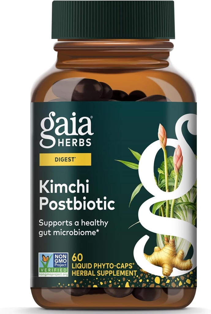 Gaia Herbs Kimchi Postbiotic - Natürliche Verdauungsergänzung für Gutgesundheit - Hergestellt mit Bio-Fermented Kimchi - Frei von Dairy, Soy & Gluten - 60 Vegan Kapseln (30 Portionen)