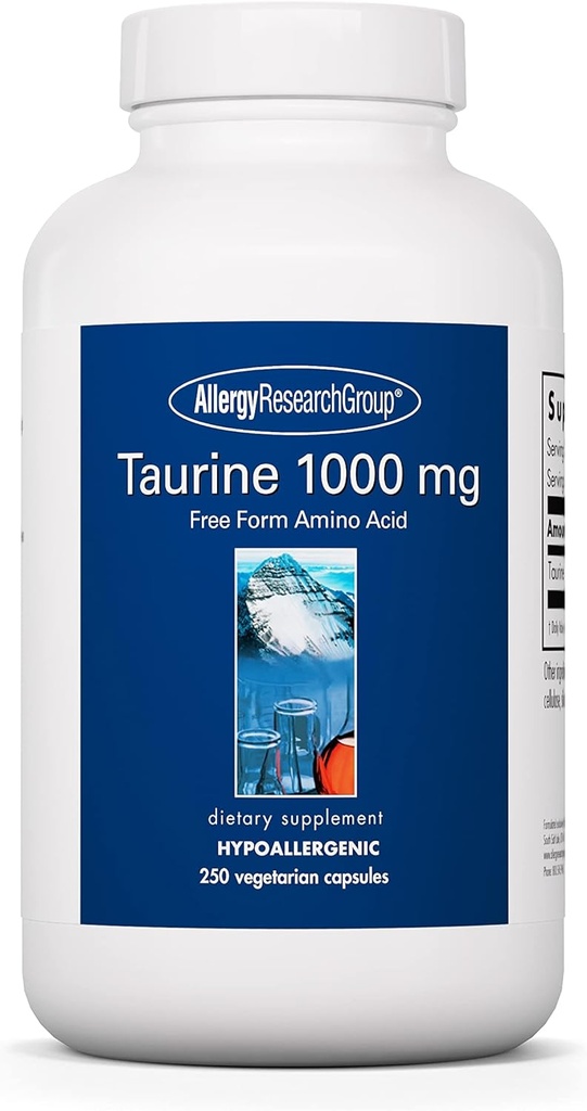 Allergy Research Group Taurine 1000mg Supplement - Herz-Kreislauf-Unterstützung, freie Form Aminosäure, reine, organische, vegetarische Kapseln - 250 Count