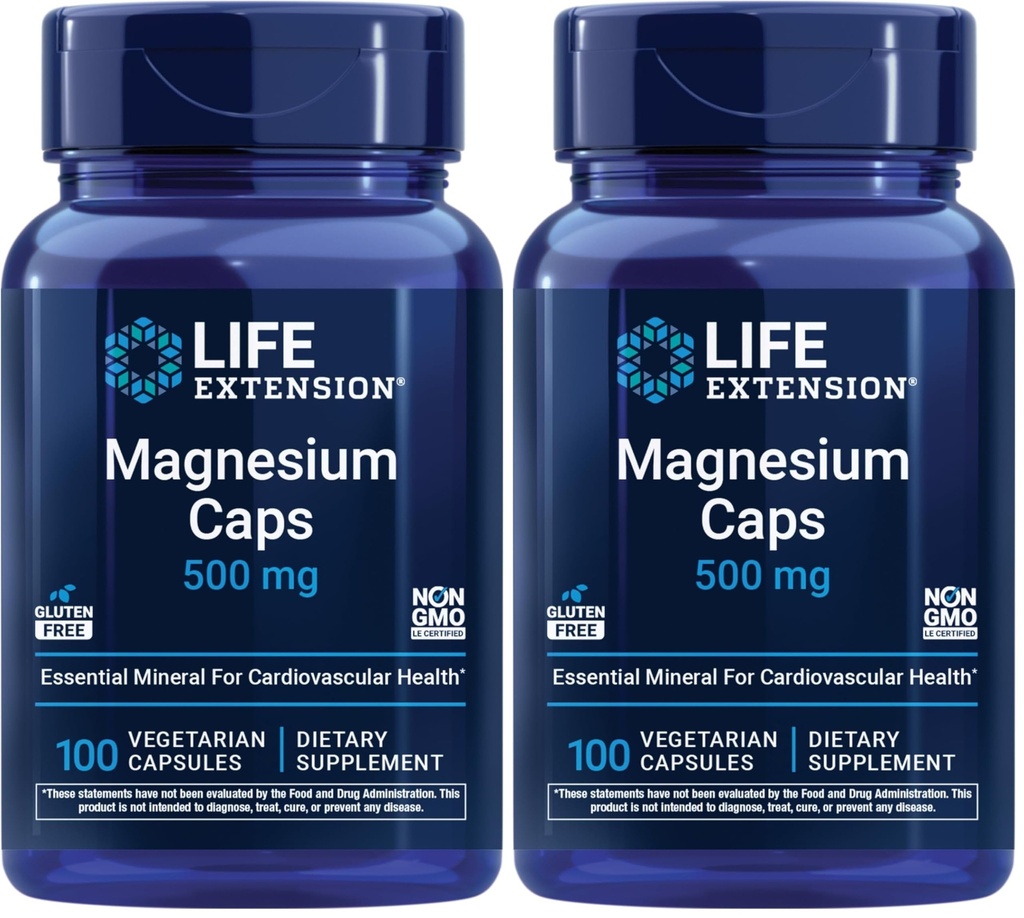 Prolungamento della vita Caps di magnesio, 500 mg, Ossido di magnesio, Citrato, Succinato, Salute del cuore, Bones sano, Supporto Metabolismo, 100 capsule vegetariane (Pack of 2)