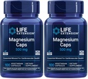 Prolongation de la vie Bouchons de magnésium, 500 mg, Oxyde de magnésium, Citrate, Succinate, Santé du coeur, Bons sains, Soutien au métabolisme, 100 Capsules végétariennes (paquet de 2)
