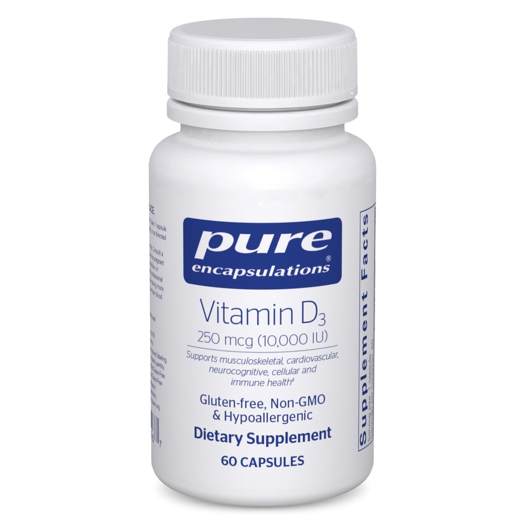 Reine Kapseln Vitamin D3 250 mcg (10.000 IU) - Ergänzung zur Unterstützung von Knochen, Gelenk, Brust, Herz, Colon & Immune Gesundheit - mit Premium Vitamin D - 60 Kapseln