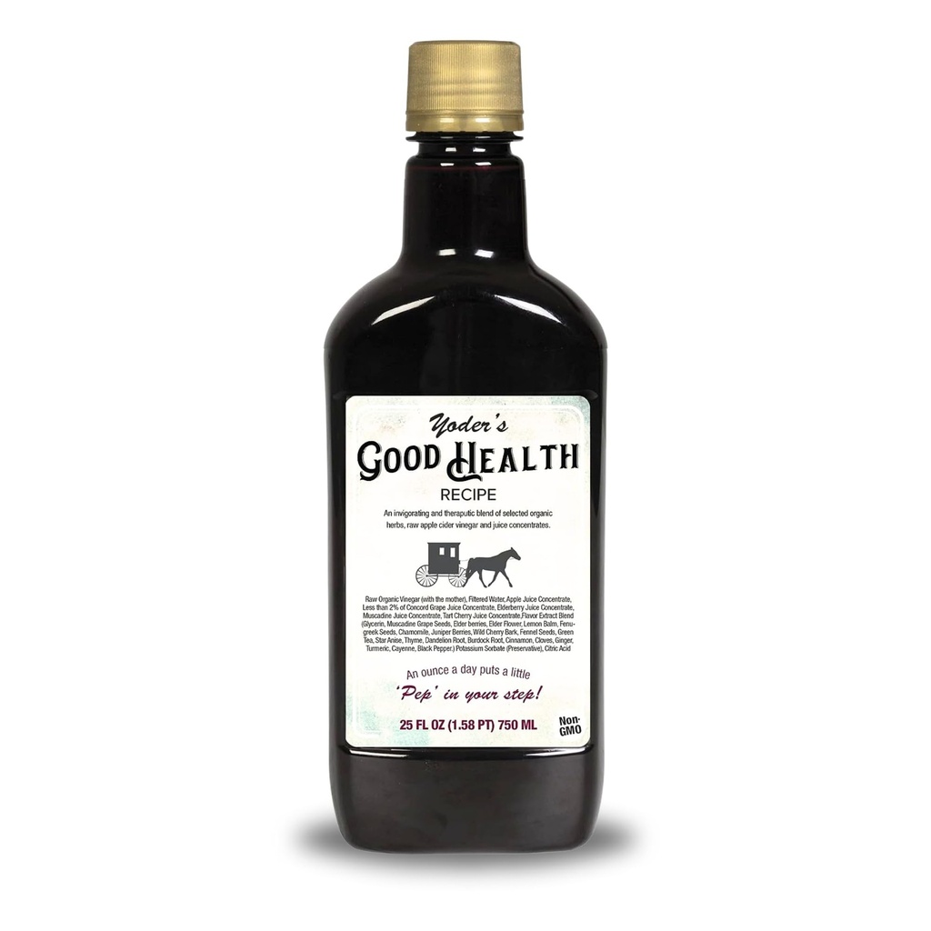 Yoders Bonne santé Recette Complex liquide de vinaigre de cidre de pomme, 25 oz, tonique à base de plantes de récolte d'amish avec jus de mûre, herbes biologiques de fabrication sauvage, antioxydants détoxifiants bruts