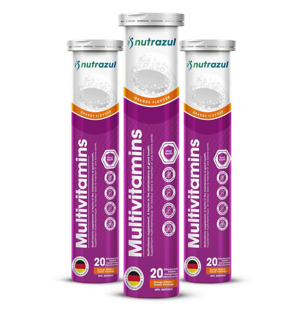 nutrazul Multivitamin Effervescent Tablets | 60 Tabletten | Immununterstützung mit 9 essentiellen Vitaminen | Perfekt für tägliche Wellness für Erwachsene & Kinder | Orange Flavor