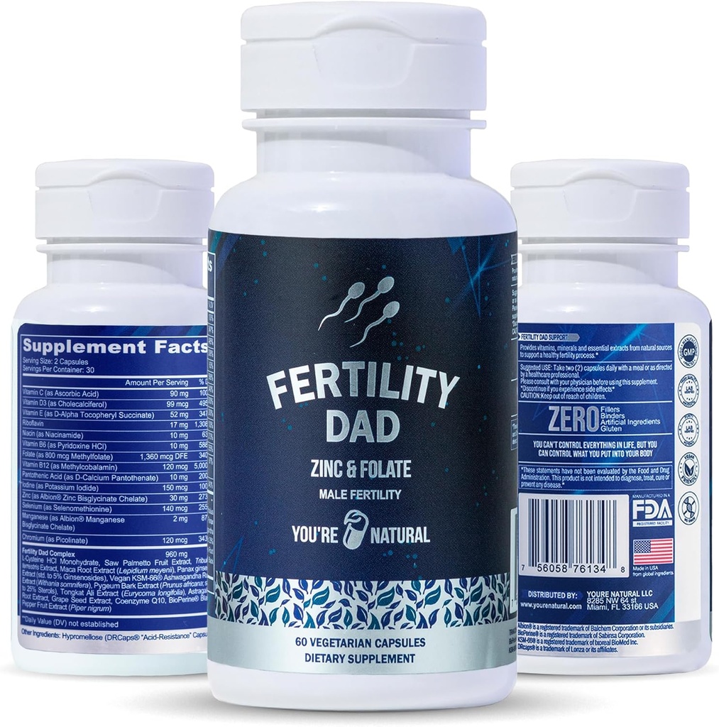 Sie sind NATURAL männliche Fruchtbarkeit Vitamine, Optimale Spermienzahl, Beweglichkeit und Stärke, Ashwagandha, Folsäure 800 mcg, Magnesium, Maca Root, L-Carnitin, Vitamin C, E, D3, Zink | 30 Tage Versorgung