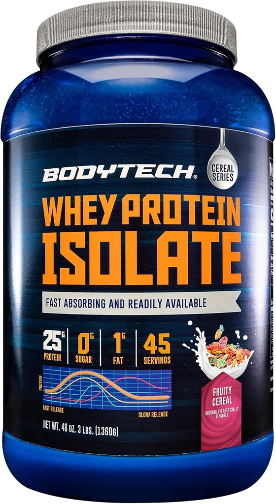 BODYTECH Whey Protein Isolate Powder - Fruity Cereal (3 lbs./46 Serve)