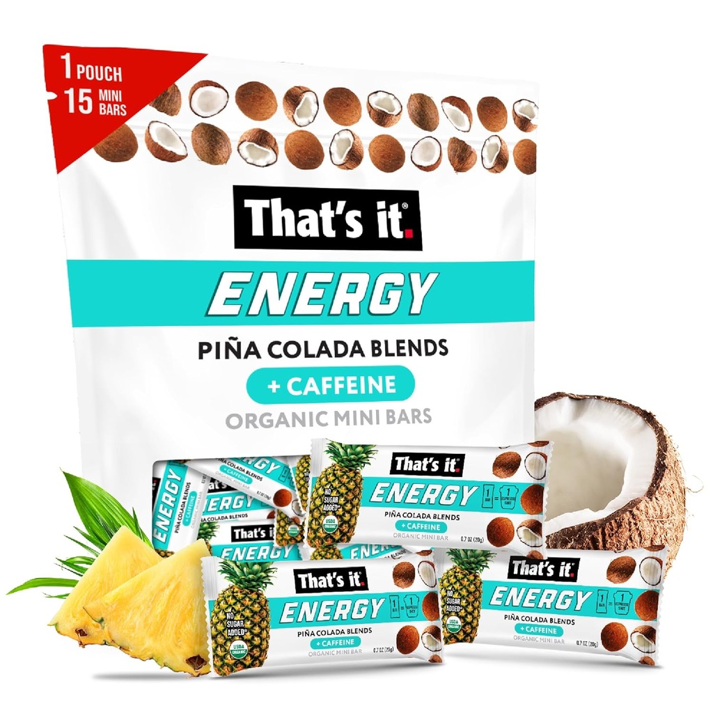 C'est ça. Piña Colada Caféine Mélanges Énergie Mini Barres Ananas Coconut (15 Compte) Allergie-Amis, non OGM, collations sans gluten