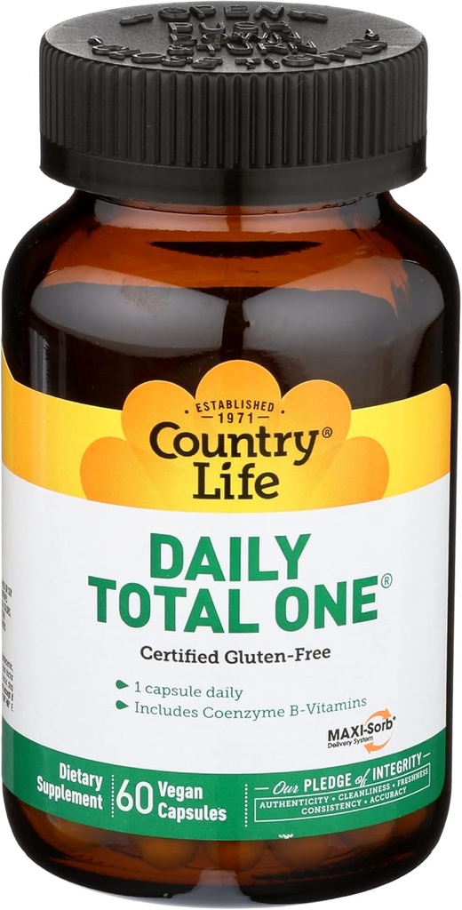 Country Life Daily Total One with Iron - Full Spectrum Digestive Enzyme Blend - 60 capsule vegetariane