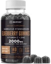 Sambucus Black Elderberry Gummies avec du zinc et de la vitamine C, 140 Gummies, le soutien immunitaire à croquer pour les adultes et les enfants, non OGM, Kosher, Pectine, Vegan, Delicious Berry Flavor