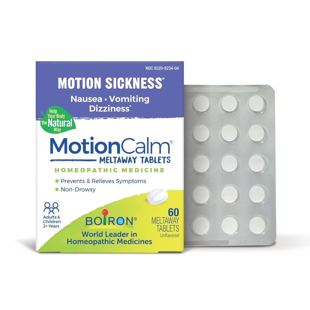 Boiron MotionCalm Relief pour les nausées, les vomissements ou les étourdissements associés à la maladie des mouvements en raison des voyages, des manèges et des jeux vidéo ou VR - Non-Sourd - 60 Comte