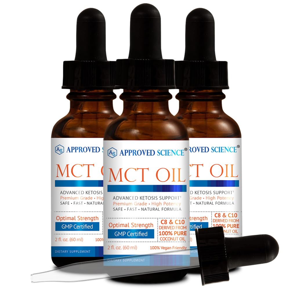 Genehmigtes Science® MCT-Öl - Reines Medium-Chain-Triglycerid (MCT) Öl aus Kokosnüssen mit Caprylic Acid (C8) und Capric Acid (C10) - Vegan, 60 ml - Pack von 3