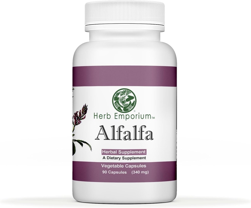 Herb Emporium Alfalfa (Medicago Sativa L, Alpalpa) Capsule 90 capsule vegetali (340 mg) Integratore di erbe per la digestione sana (Pack of 1)