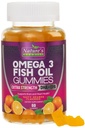 Omega 3 Huile de poisson Gommies, supplément de Gommy Omega 3 santé cardiaque avec haute absorption DHA et EPA, joint de force supplémentaire et soutien du cerveau, huile de poisson d'orange délicieuse huile de poisson de la nature - 60 Gommies