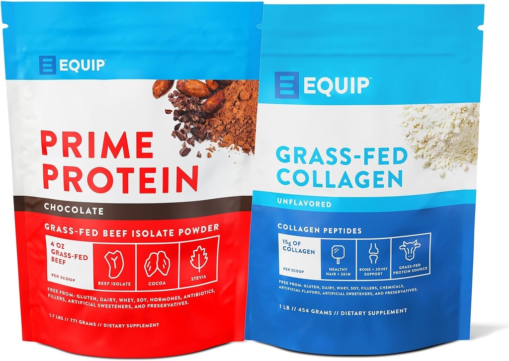 Equip Foods Prime Protein Powder Chocolate & Grass Fed Collagen Polvere non aromatizzata