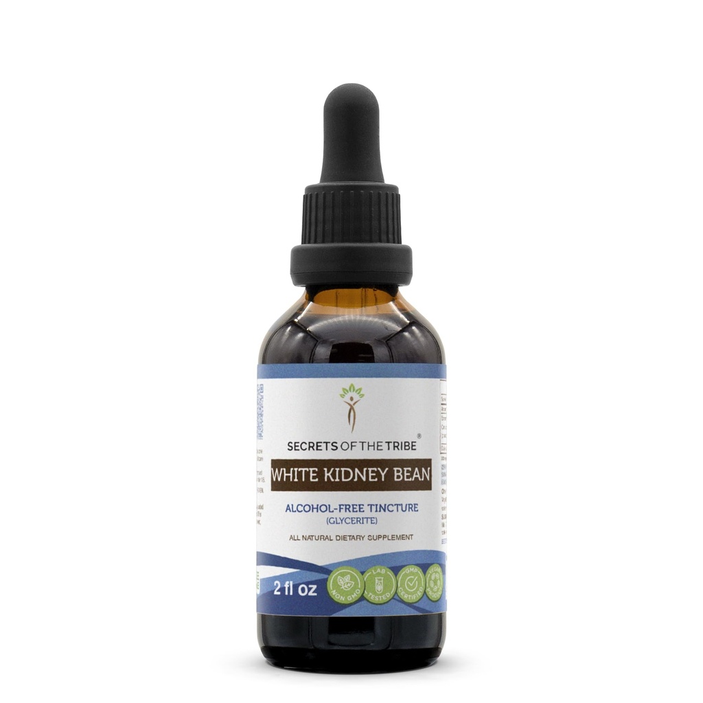 Segreti della Tribe White Kidney Bean Tincture Alcohol-Free Extract, High-Potency Herbal Drops, Tintura Fatto da Phaseolus vulgaris Pelle sana, capelli e unghie 2 oz