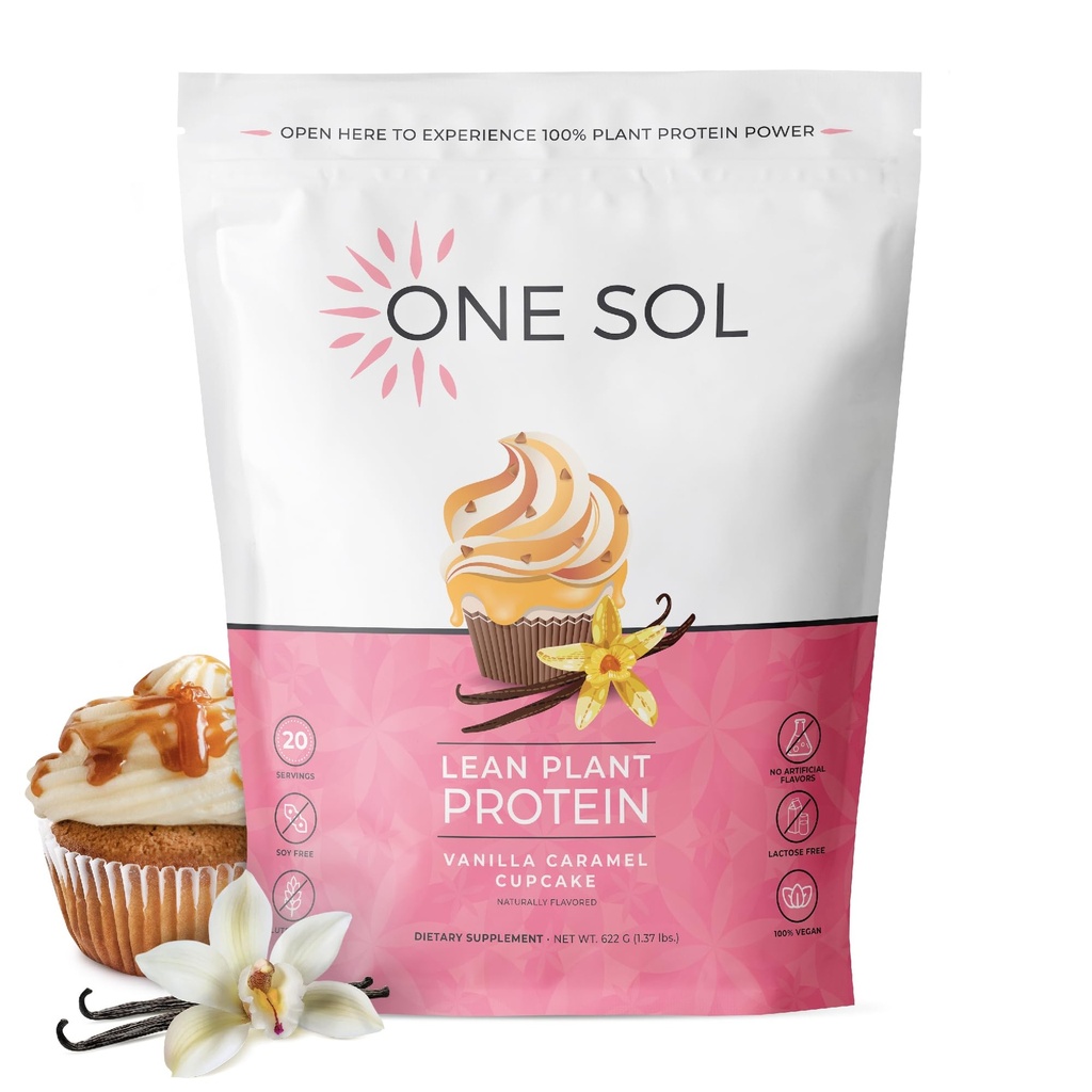 Une poudre de protéines végétales de Sol Lean, de pois et de riz brun, faible teneur en glucides, végétalien - sans gluten, lactose et soja - Pas d'ajout de sucre, non-OGM, nutrition propre, pas de ballonnement (Vanilla caramel cupcake)