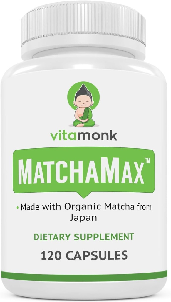 MATCHAMAXTM Organic Japanese Matcha Capsule - Pure Organic Matcha Green Tea Pills for Smooth Zen-Like Energy and Natural Mood Boost - Vegan Matcha Supplemento Packed with Antioxidants - 120ct