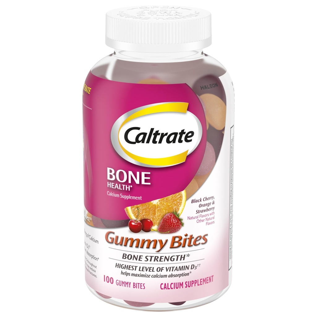 Supplément de calcium et de vitamine D, cerise noire, fraise, orange - 100 Nombre
