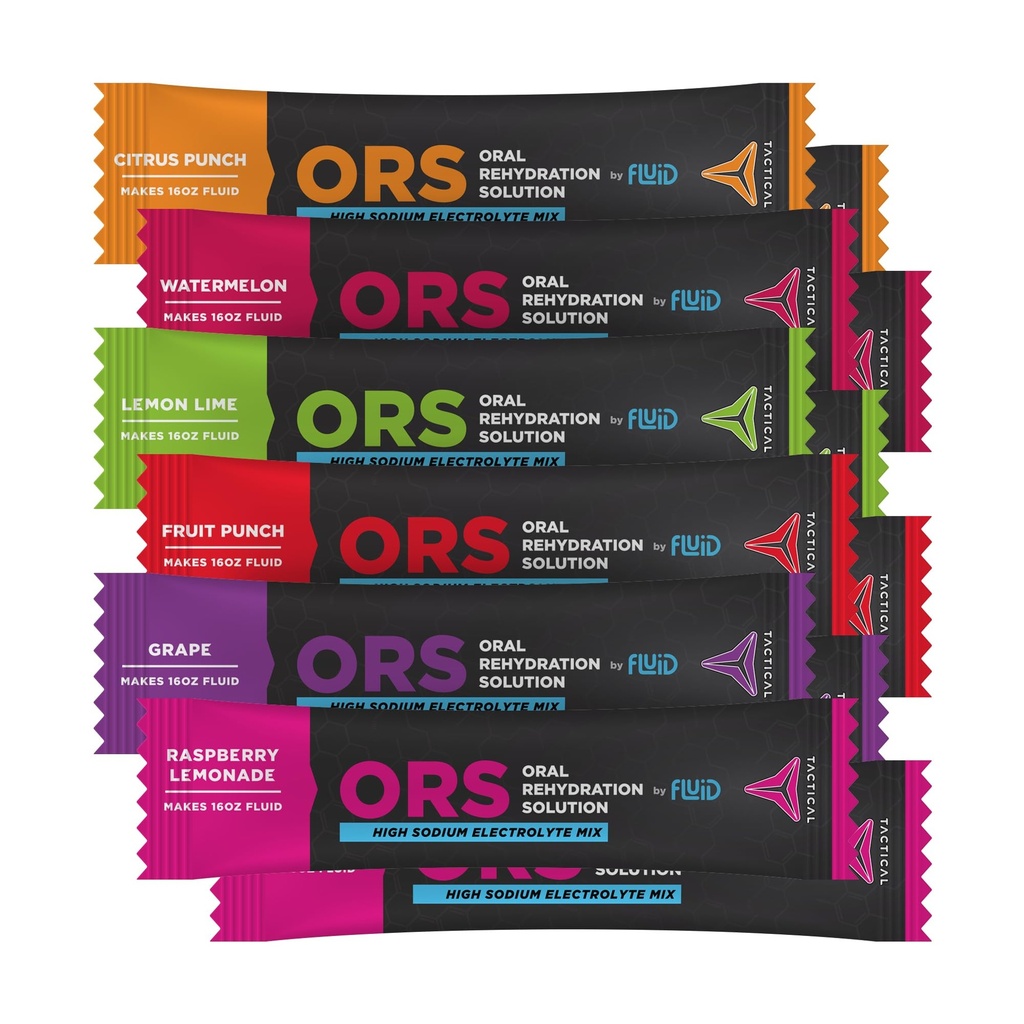 Fluid Tactical - ORS Extreme Dehydration Elektrolyte, 6-Flavor Variety Pack | 12 Count Stick Packs