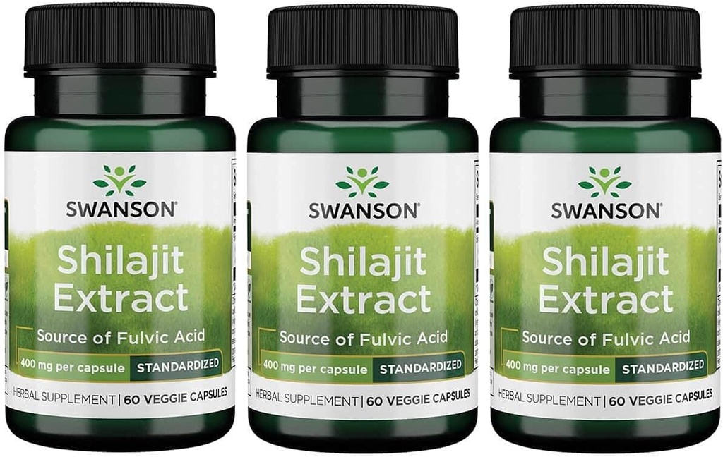 Extrait de Swanson Shilajit - Supplément à base de plantes favorisant le soutien de la croissance cellulaire - Formule naturelle pour le mieux-être global - (400 Milligrammes 60 Capsules de légumes) 3 Pack