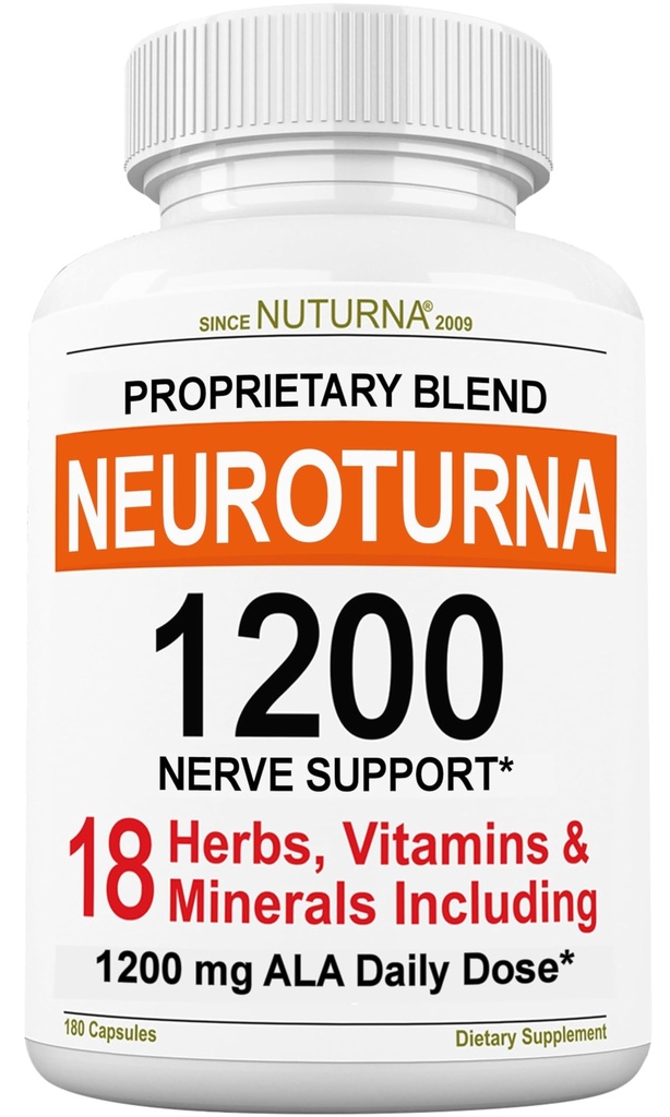 Integratore di supporto per la neuropatia con acido lipoico puro da 1200 mg - Formula di Nerve di massima resistenza per fortificare le nervature in Fingers, Mani, Toes, & Piedi - Miglior supporto naturale per le nervature - 180 capsule