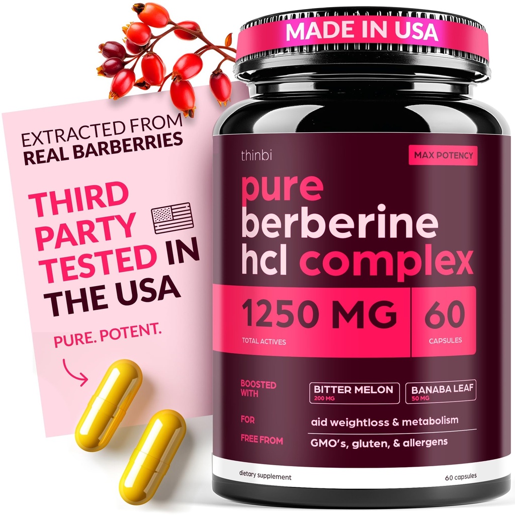 1250mg Potente capsule botaniche per la gestione del peso con Bitter Melon e Banaba Leaf - HCl da Barberry Extract- 30 Servings