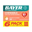 Bayer Aspirine faible dose 81 mg Comprimés à croquer, analgésique, aromatisé à l'orange, 216 Comprimés (6 boîtes)