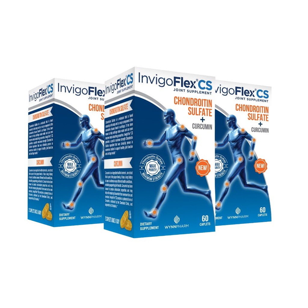 INVIGOFLEX Chondroitinsulfat mit Kurkuma Non GMO für Knie, Hand, Back & Hip Premium Joint Supplement CS - 3 Pack