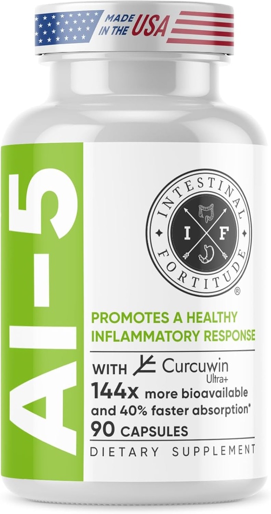 Intestinal Fortitude AI-5 - Digestive Kräuterkapsel Supplement w/CurcuWIN, Turmeric, Curcumin, Boswellia Serrata, Ginger Root & EGCG Grüner Tee für Gut & DigestiveGesundheitsunterstützung, Non-GMO, Dairy Free