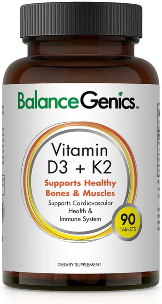 Vitamina D3 + K2 per le ossa e i muscoli sani - Integratore alimentare Supporta il sistema immunitario, Funzione muscolare e benessere generale - Supplemento al calcio con formula organica - 50mcg D3&75mcg K2
